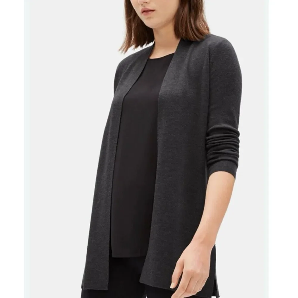 Eileen Fisher Women's XS‎ Gray Merino Wool Long Cardigan Sweater